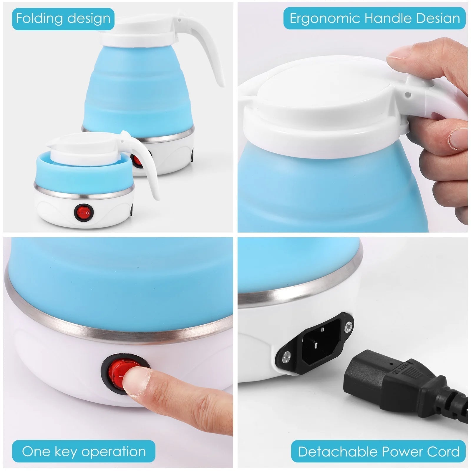 Mini Folding  Electric Kettle Portable Leakproof Silicone 600ml 600W